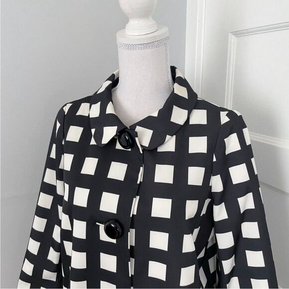 Kate Spade Black & White Franny Rain Coat Women's Size Medium Checkered Jacket - Picture 3 of 10